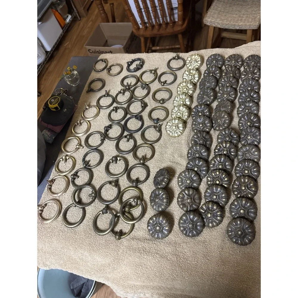 Vintage Brass Drawer Knobs Set of 6 Floral Cabinet Hardware 2